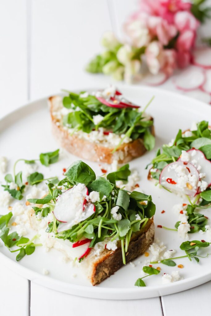 Goat Cheese Crostini with Microgreens & Radish Nice Cooking